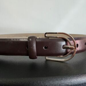 Nine West Dark Brown Genuine Leather Belt Women’s S/M Silver Double Loop Buckle